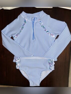 NWOT Tommy Bahama Girls 4T L/S 2-Piece Seersucker Swimsuit NEW